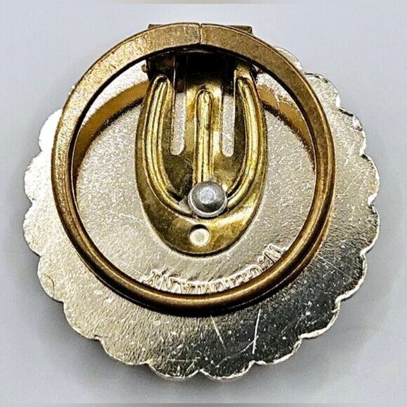 Vintage West Germany Scarf Ring Hinge Clip Gold Tone Ornate 3D Design Round - Picture 8 of 9